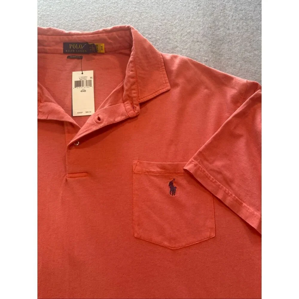 NEW Polo Ralph Lauren M classics 3 Amalfi red polo shirt 4X cotton linen blend